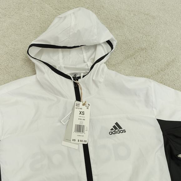 NWT adidas Womens Marathon Windbreaker Track Jacket Full Zip Hooded White XS - Picture 3 of 8
